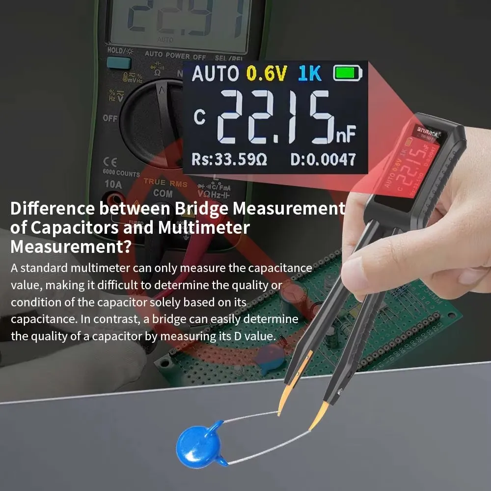 Mini Smart Digital Tweezer LCR SMD ESR Tester Resistance Capacitance Inductance Continuity Diode Electronic component Test Meter 5