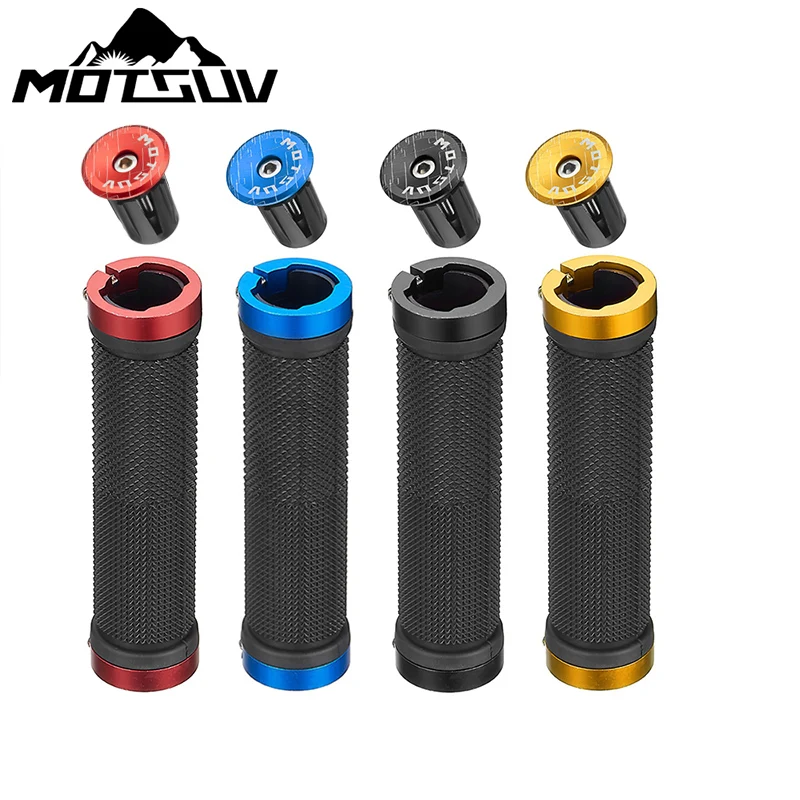 Bicycle Handbar Grips with 1Pair Alluminium Alloy End Plugs,Rubber, Non-slip,Bilateral Lock Cycling