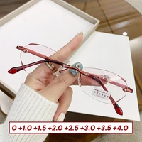 Fashion Frameless Cutting Edge Reading Glasses Red and Purple Starlight Fine Flash Presbyopia Eyewear Anti Blue Light Glasses 1