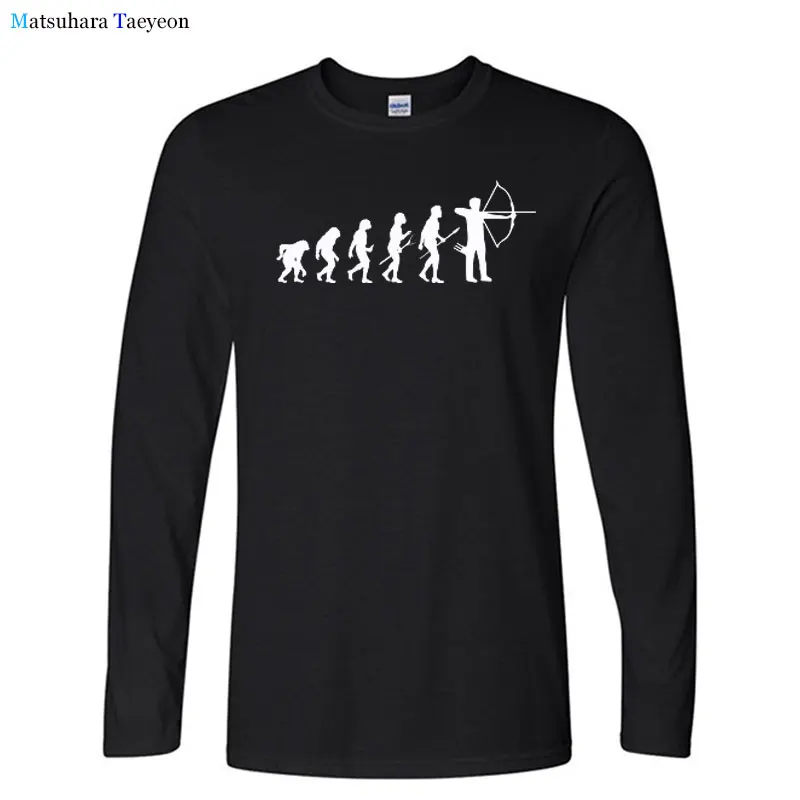 

Новые Забавные футболки, крутая футболка с длинным рукавом для стрельбы из лука, эволюции, мужская повседневная хлопковая Футболка с круглым вырезом в уличном стиле