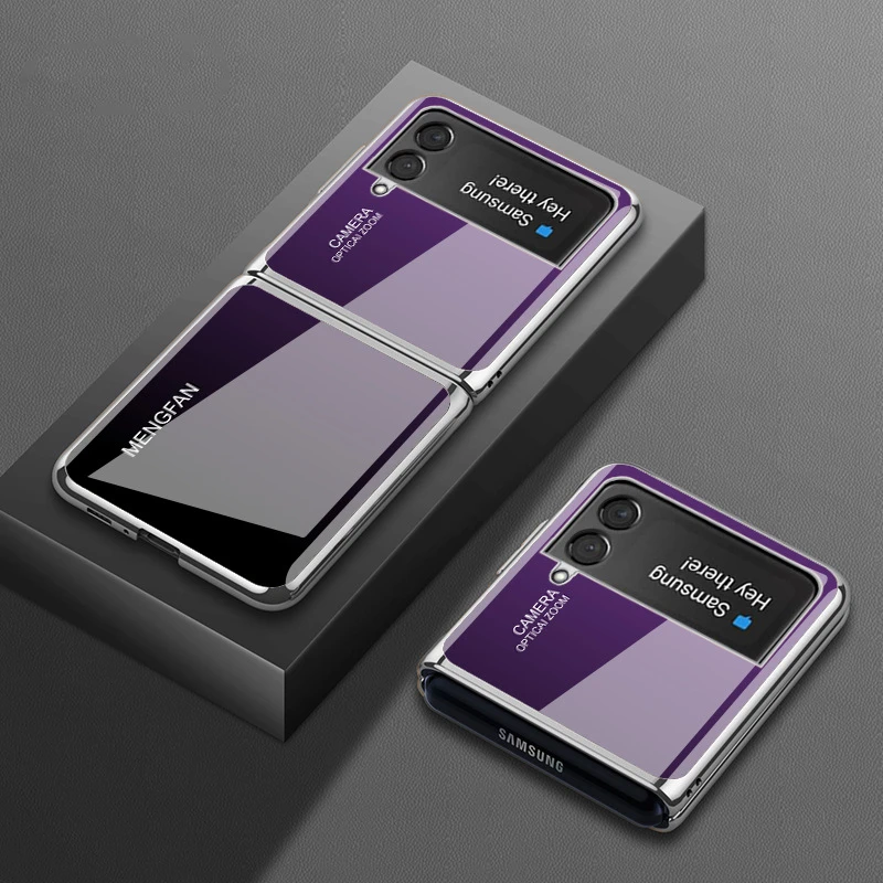 Gradient Color Hard Tempered Glass Phone Case For Samsung Galaxy Z Flip 3 Samsung Z Flip 3 5g Mobile Phone Accessories Mobile Phone Cases Covers Aliexpress