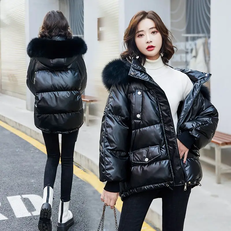Authentic White Duck Down Jacket Women's Short Bright Face Wash Shopping Casual Fashion Loose Thick Thin Coat Winter Down Jacket