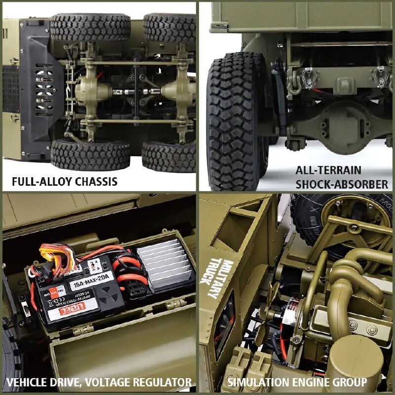 1: 12 HG-P801 Remote Control Heavy Truck RC CAR Fully Proportional 8-Wheel Military Truck Sound and Light 16 Channels 2