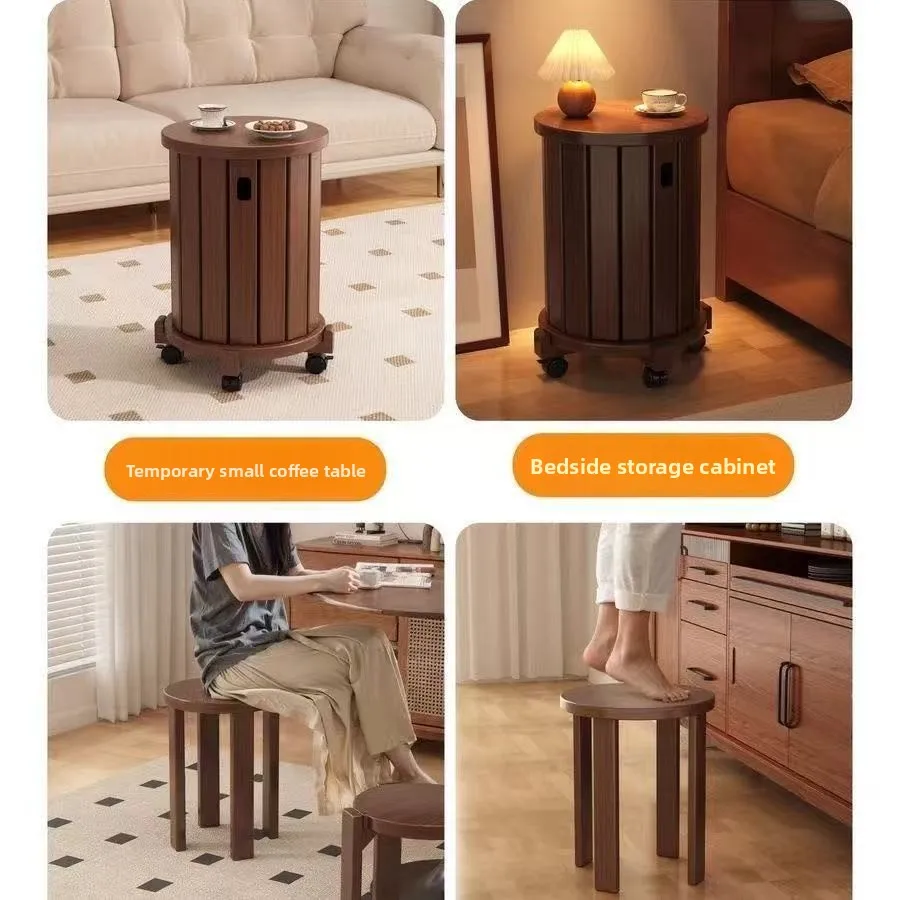 Solid Wood Stackable Stool Modern Dining Table Chair Foldable Tea Table Bench Comfortable Practical Easy Storage