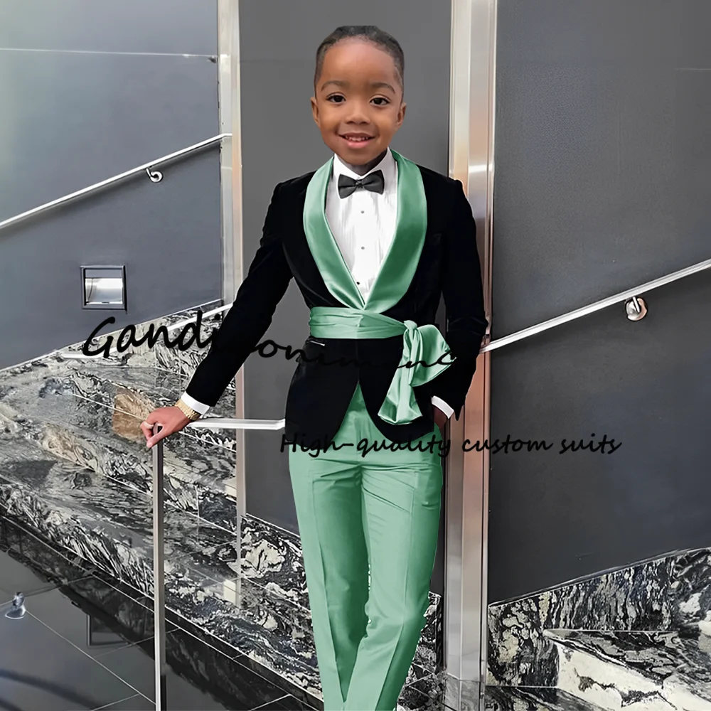 Boys' Velvet Black Blazer & Pants Set 3