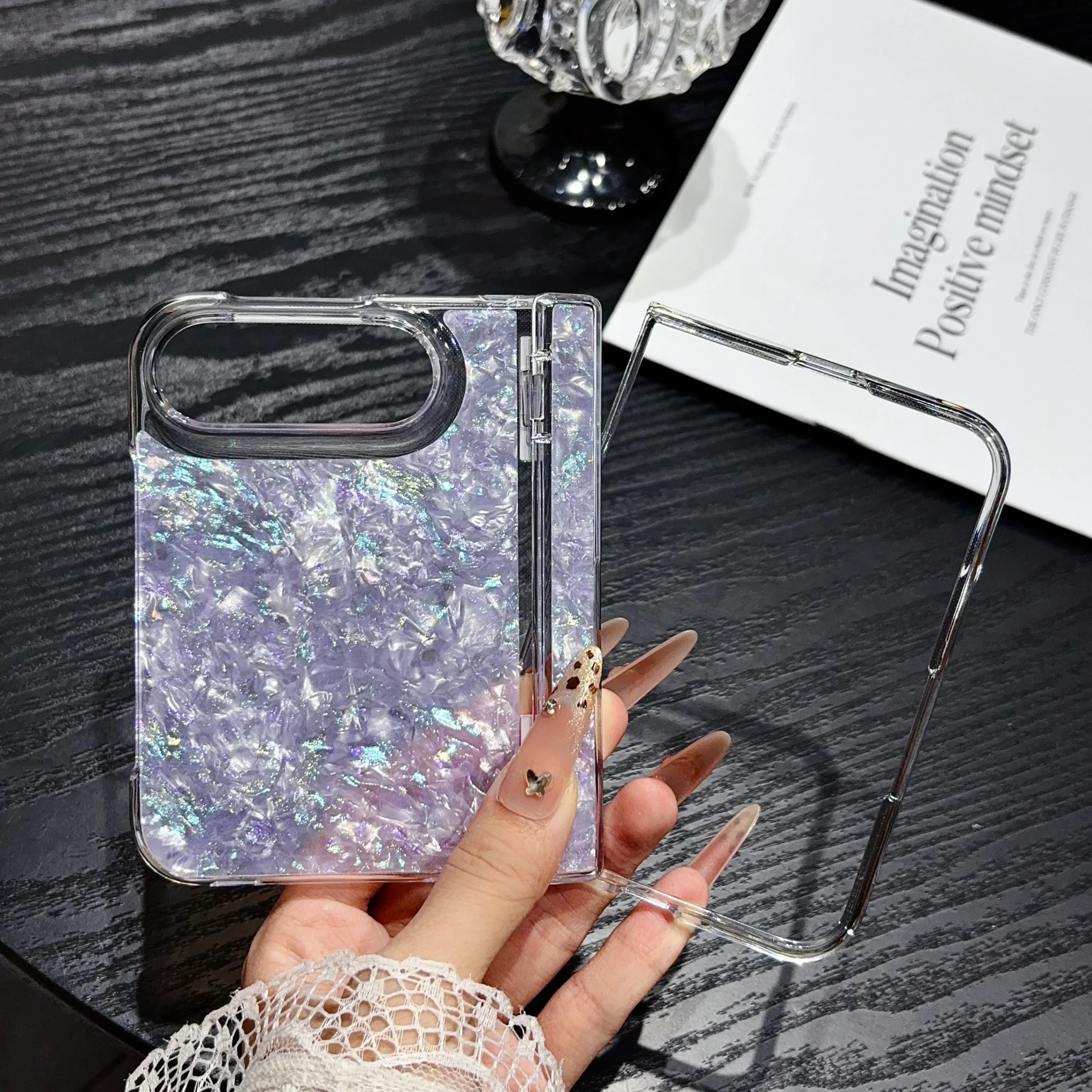 Iridescent Shell Glitter Shockproof Flip Phone Case - Skin Feel, Full Protection Cover
