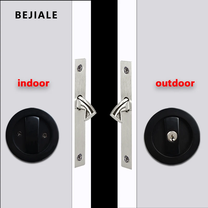 Sliding Door Interior Invisible Sliding Door Built-in Bathroom Kitchen Round Household Universal Wood Lock With Key