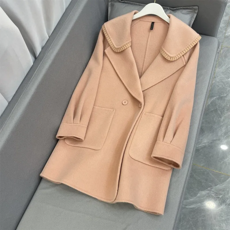 

RosEvans Woolen Coat Women Mid-length 2024 New Autumn/winter Thickened Pure Wool Coat Woman Pink Double-sided Wool Coat Woman