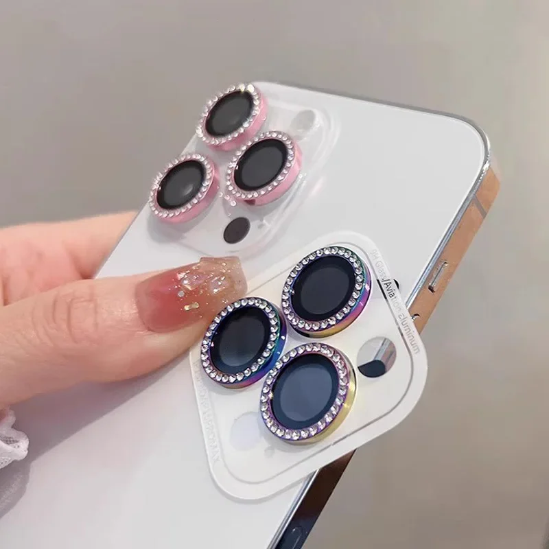 Bling Glitter Diamond Camera Lens Protector Case with Screen Protector Film