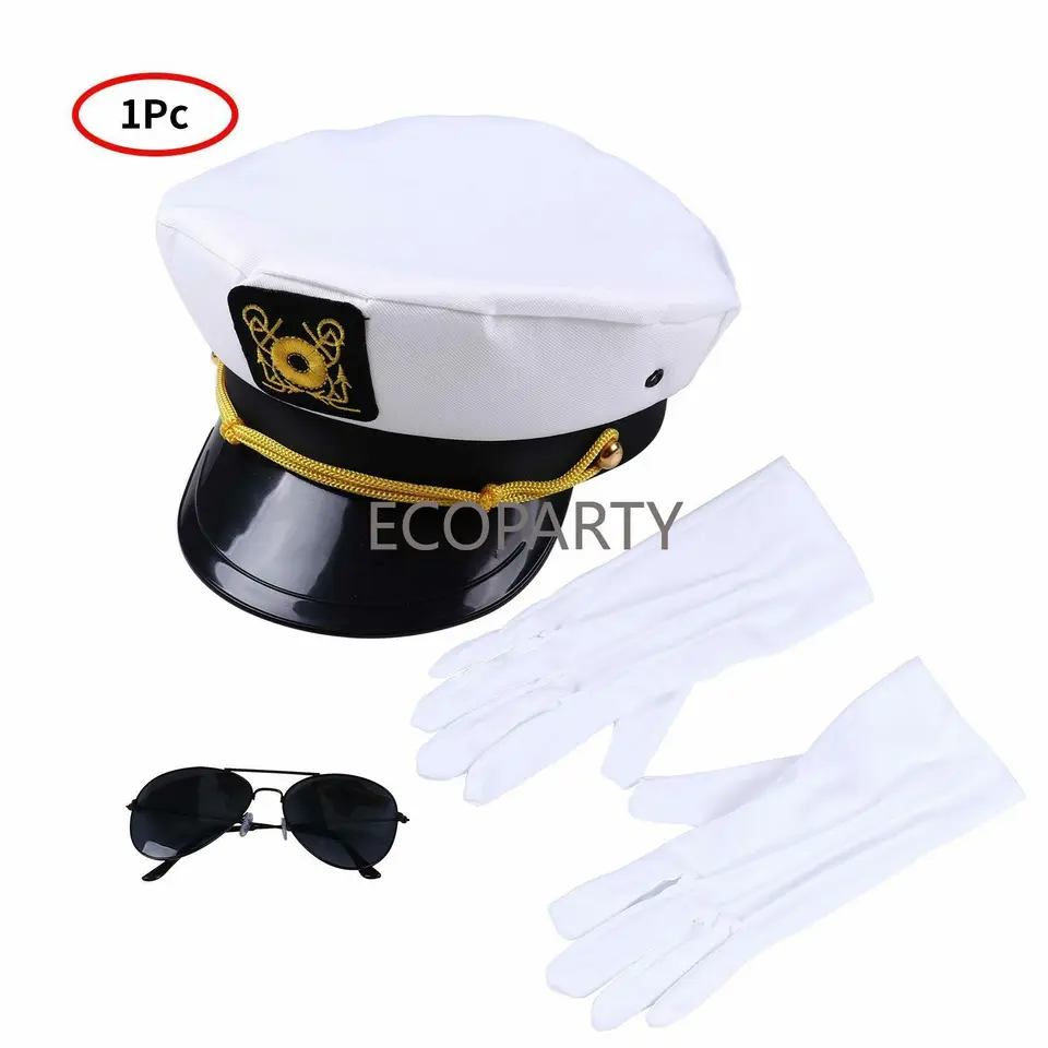 Set De Disfraz De Capitán Marinero Con Gorro Ajustable, Bufanda, Guantes, Silbato Y Gafas De Sol, Ideal Para Fiestas Navideñas Y Cosplay