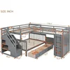 L-Shape Triple Bunk Bed with Stairs and Desk, Wooden Twin-Over-Full Design, Includes Storage Wardrobe, Shelves, and Drawers, 6 L-Shape Triple Bunk Bed with Stairs and Desk, Wooden Twin-Over-Full Design, Includes Storage Wardrobe, Shelves, and Drawers, 6
