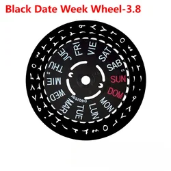 Black/White Date Week Wheel Arabic Dial for Automatic Movement (Crown at 3.0 or 3.8 o'clock) (Black 2in1 -3.8)