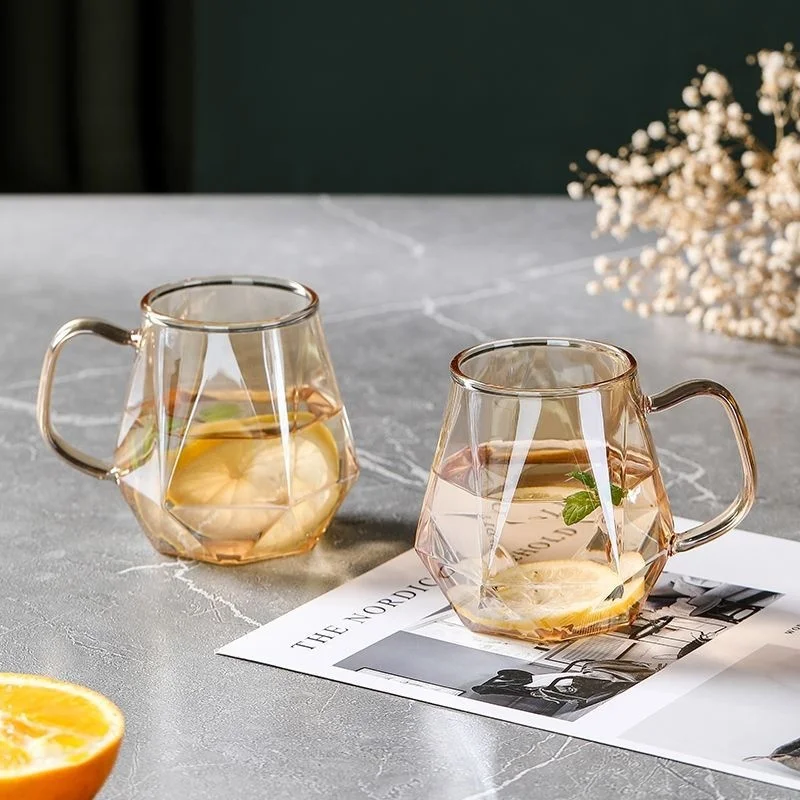 Mugs Champagne Color Hexagonal Glass Creative Personality Juice High Borosilicate Glass Household Water With Handle