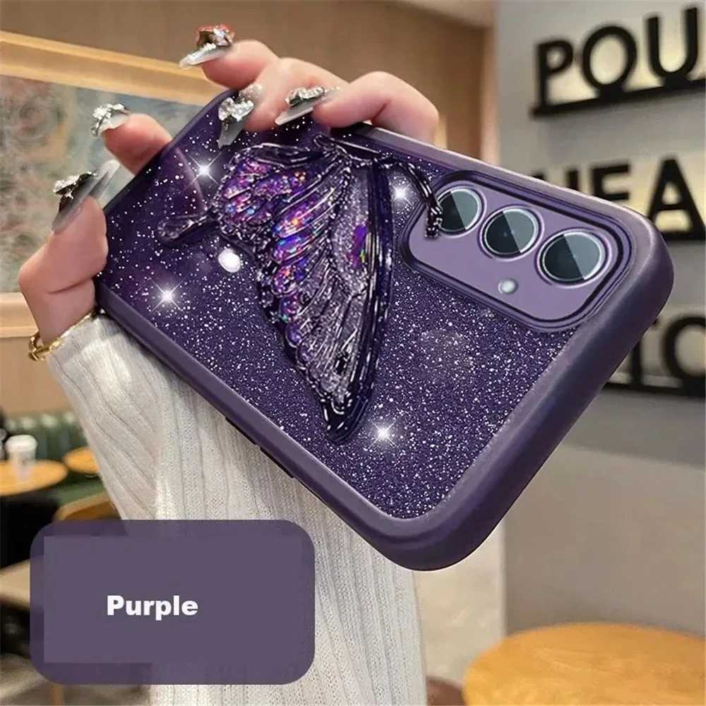 Flowing Sand Butterfly Glitter Bracket Soft Shell Case