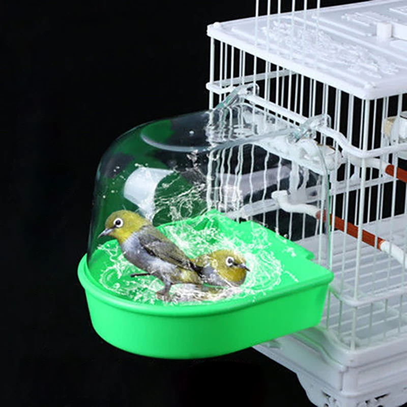 

Pet Birds Parrot Hanging Bath Shower Bathtub Accessories Bird Feeder Box Supplies Canary Parakeet Pets Toys New Plastic Simple