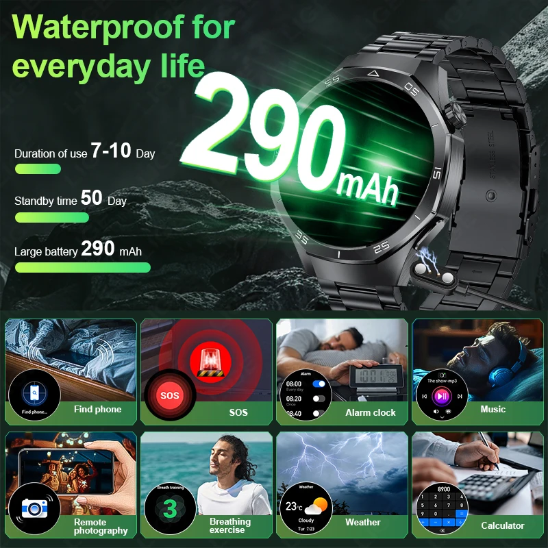 LIGE Outdoor Sports Waterproof Smart Watch Men 1.53" HD Screen Heart Rate Monitor BT Call Fitness Men Smartwatch For Android IOS