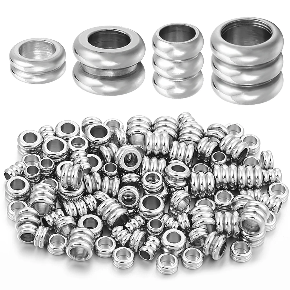 20 Teile/los 3-8mm Elstahl Rohr Slir Perle Streifen Lose Spacer Perlen Großes Loch Perlen Für Schmuck Machen DIY Männer Armband