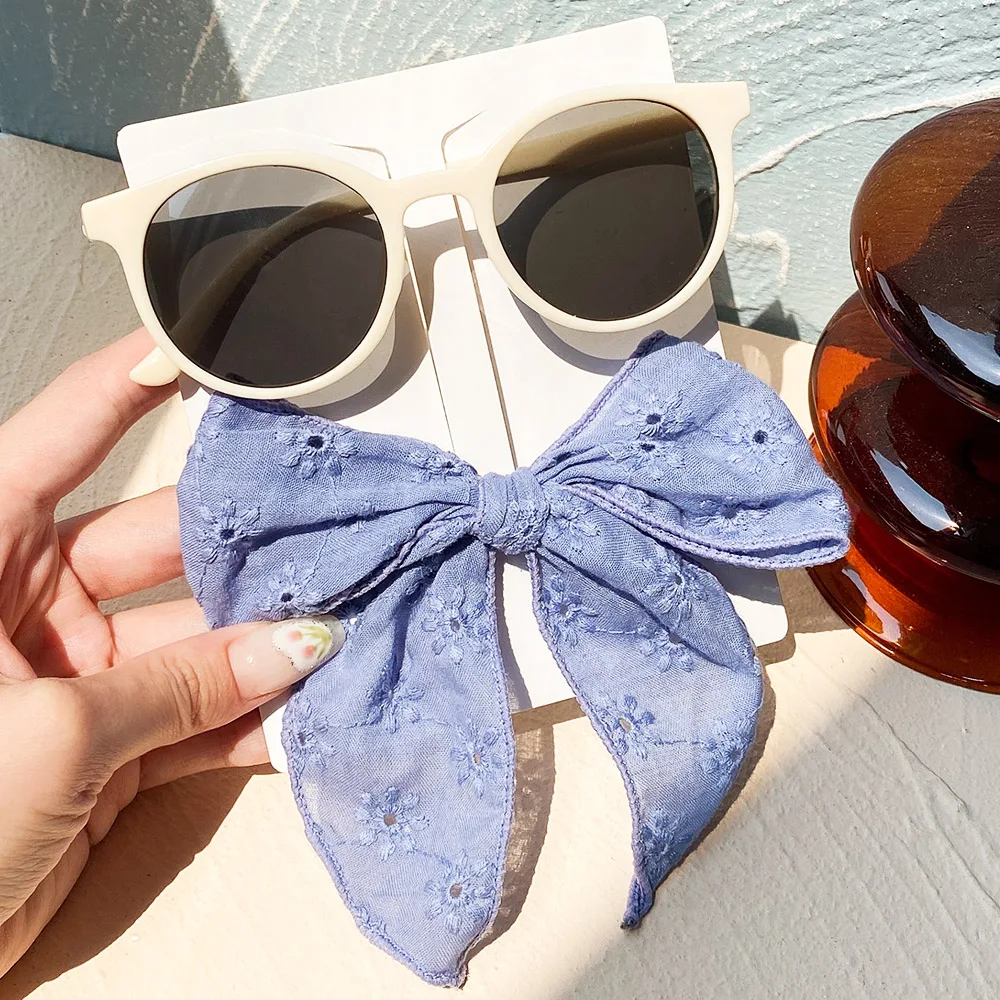 Hair Accessories 2/Set Fashion Korean Cute Vintage Sunglasses Embroidered Bow Clip For Kids Boys Children's Sun Glasses Girl Hairpin Accessories
