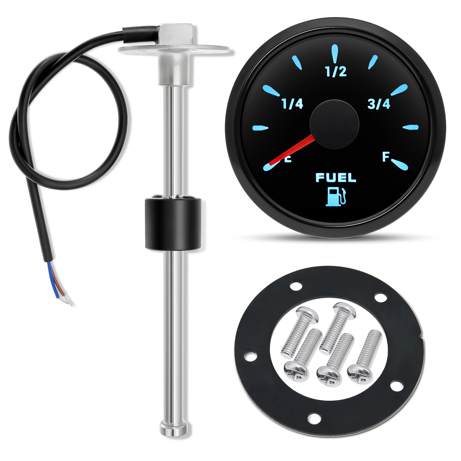 자동차 요트용 연료 레벨 게이지, 연료 플로트 센서, 7 색 조명, 방수 IP67, 52mm, 12V, 24V, 자동차 액세서리, 0-190 ohms