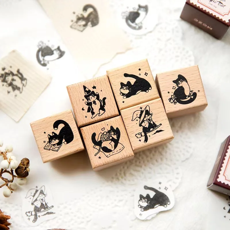 

Ретро Серия кошек Сумерки печати Кошки тематические твердые деревянные украшения для книг DIY печать 6 типов