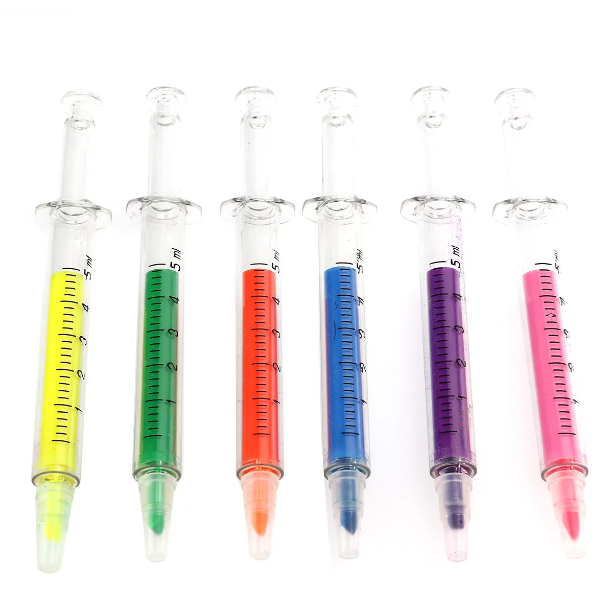 6pcs 주사기 모양의 형광펜 펜 6 색 노트 용 형광 마커 학교 사무실 사용 노란색 주황색 파란색 녹색 빨간색