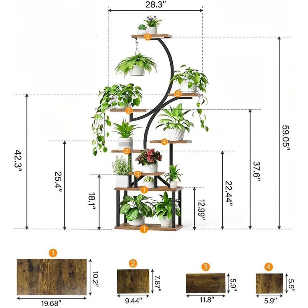 Grow Lights, 59 in 8 Tiered Tall Plant Shelf, S-shaped Metal, Plant Shelves 6