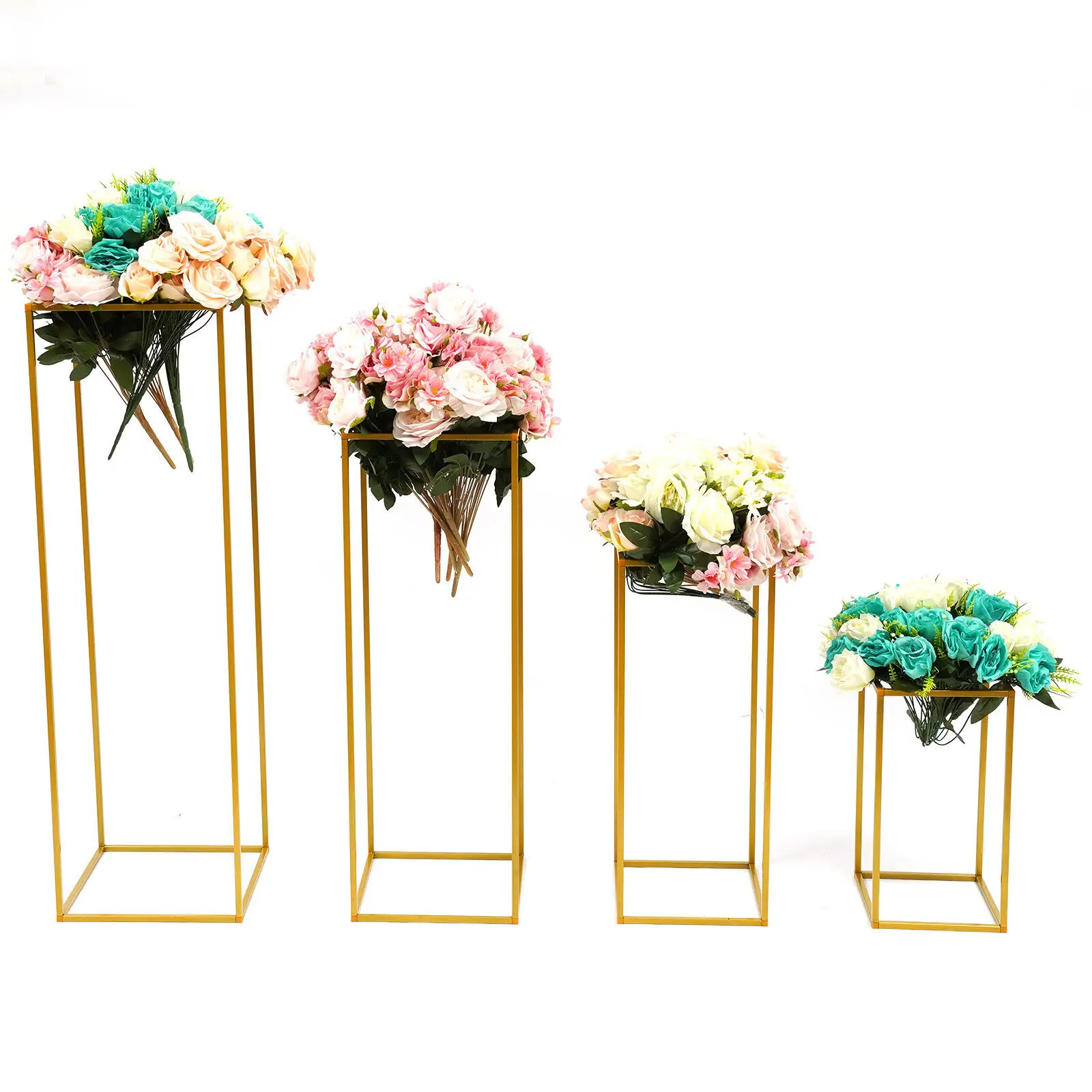 

4pcs Gold Metal Wedding Flower Stand Floor Vases Flower Column Stand Road Lead Rack for Wedding Party Event Anniversary