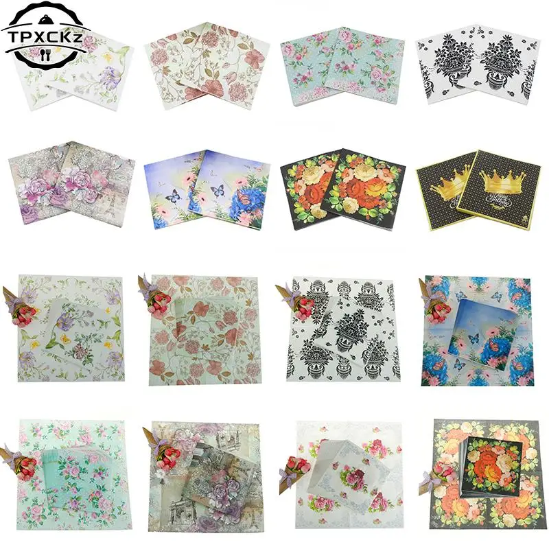 20Pcs/lot Tissue Napkins Floral Flower Theme Paper Napkins Decoupage Decoration Festive Party Supplies 33x33cm