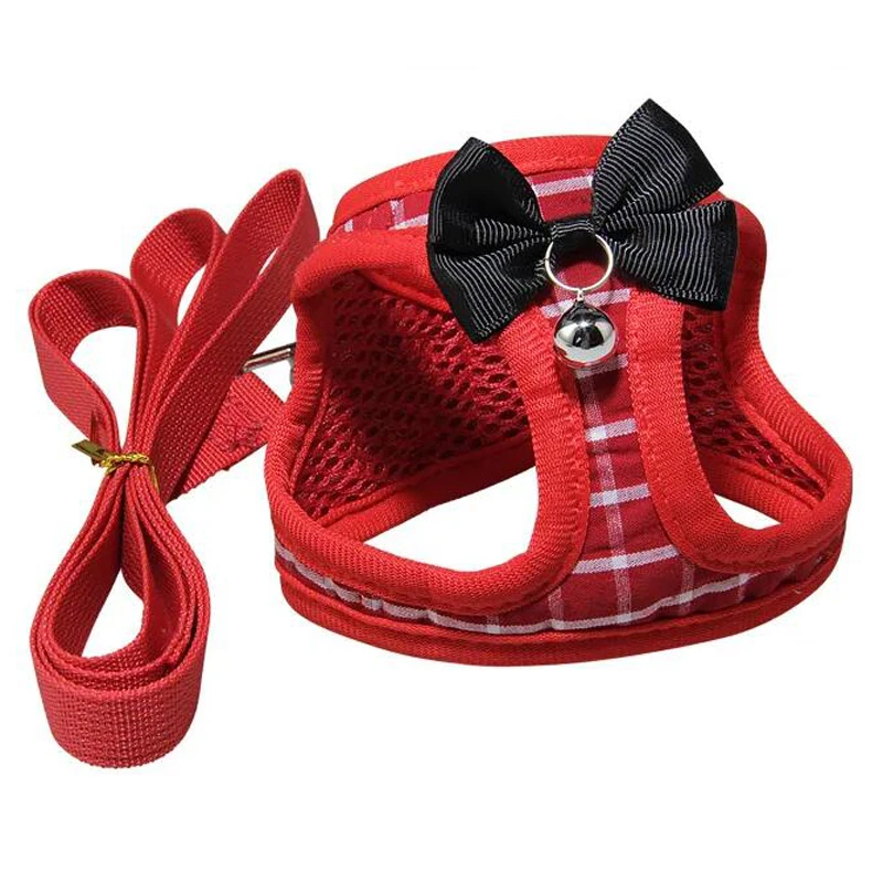 

Plaid Cat Harness Leash Set for Walking Escape Proof Adjustable Kitten Mesh Vest Harnesses with Bowtie Bells Easy Control Jacket