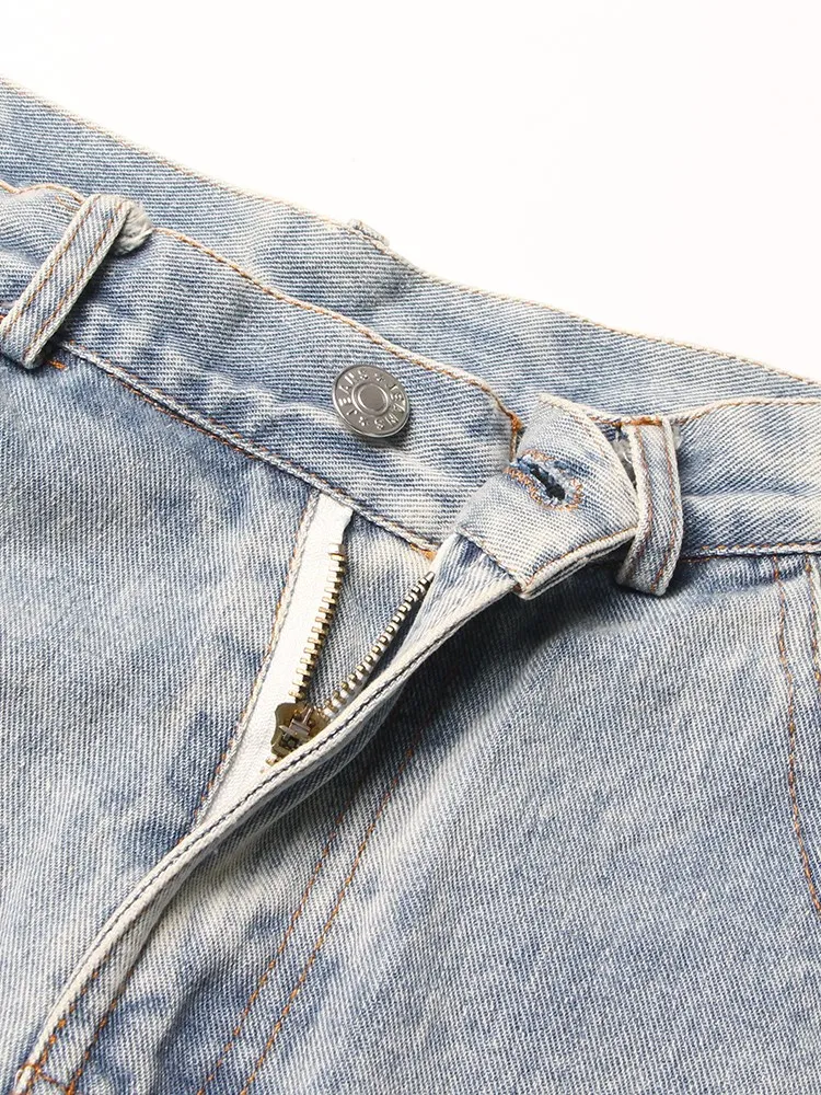 KBQ Hollow Out Spliced Chain Shorts For Women High Waist Patchwork Raw Hem Solid Streetwear Loose Denim Short Trousers Female