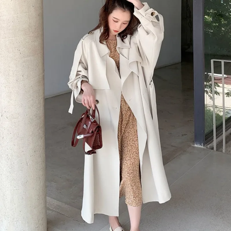 2023 New Windbreaker Coat Women Spring Autumn Mid Length Loose Fit Over Knee Temperament High Quality Versatile Popular Coat