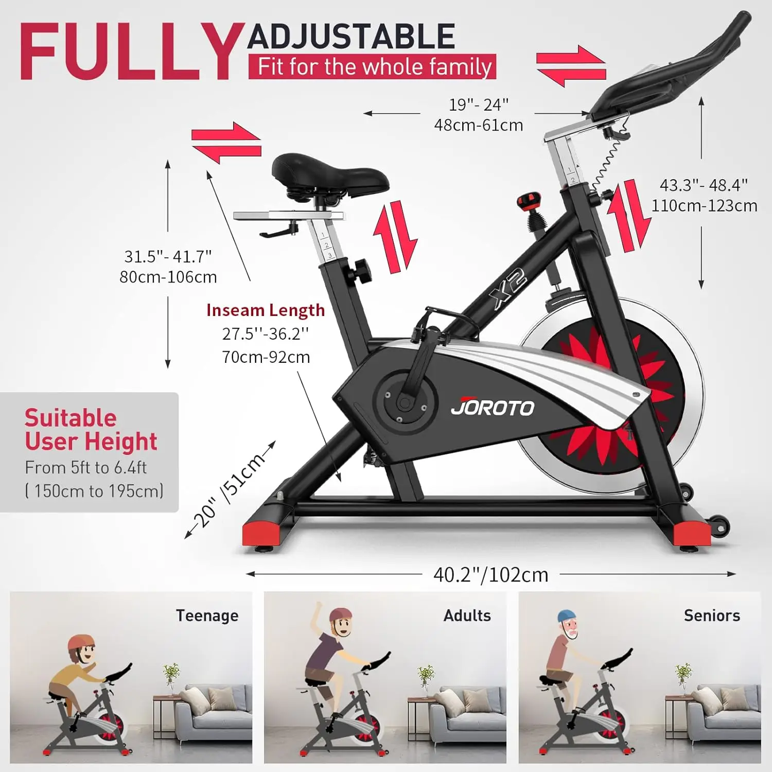 Exercise Bike, Bluetooth Stationary Indoor Cycling Bike with Readable 100 Levels Magnetic Resistance, Plus 1