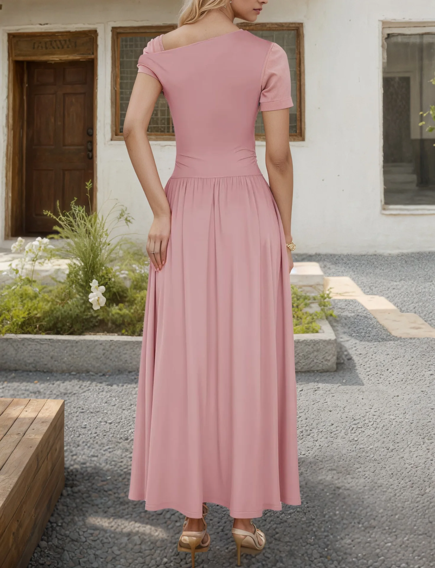 Ladies' Sloping Shoulder Pocket Dress 2025 Summer New Style Temperament Slim Fit Sleeveless Solid Color Long Skirt A-line Skirt photo