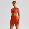 Solid Color Gym Yoga Set Short Legging Cross Back Shoulder Strap Sport Bra Tracksuit Women Suit Comprehensive Training Athletic 4