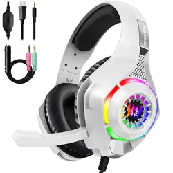 Immersive Wired Gaming Headset with Surround Sound and ENC Microphone (White)