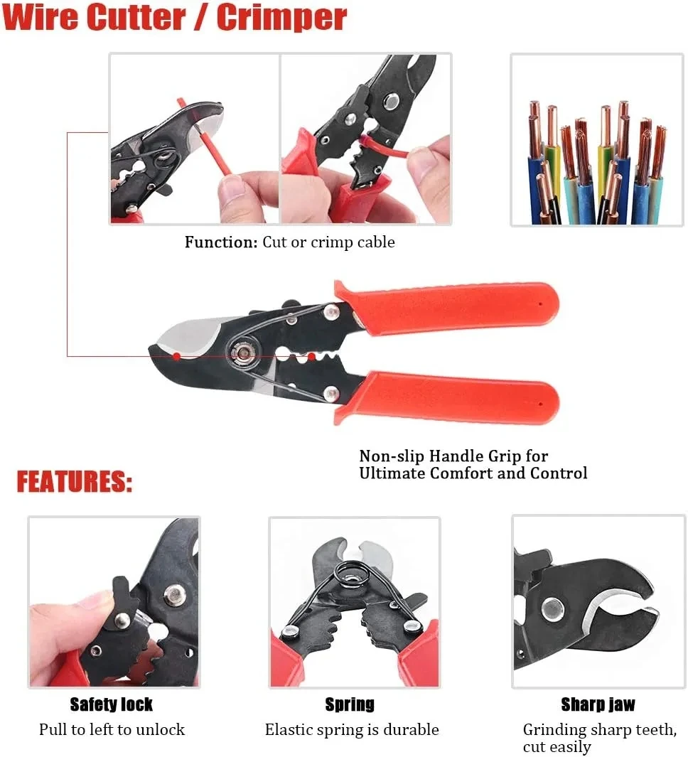 Solar PV Crimping Tool Kit For AWG14-10 2.5/4/6mm&sup2; With Stripper Wire Cable Cutter Solar panner Solar Connector Kit