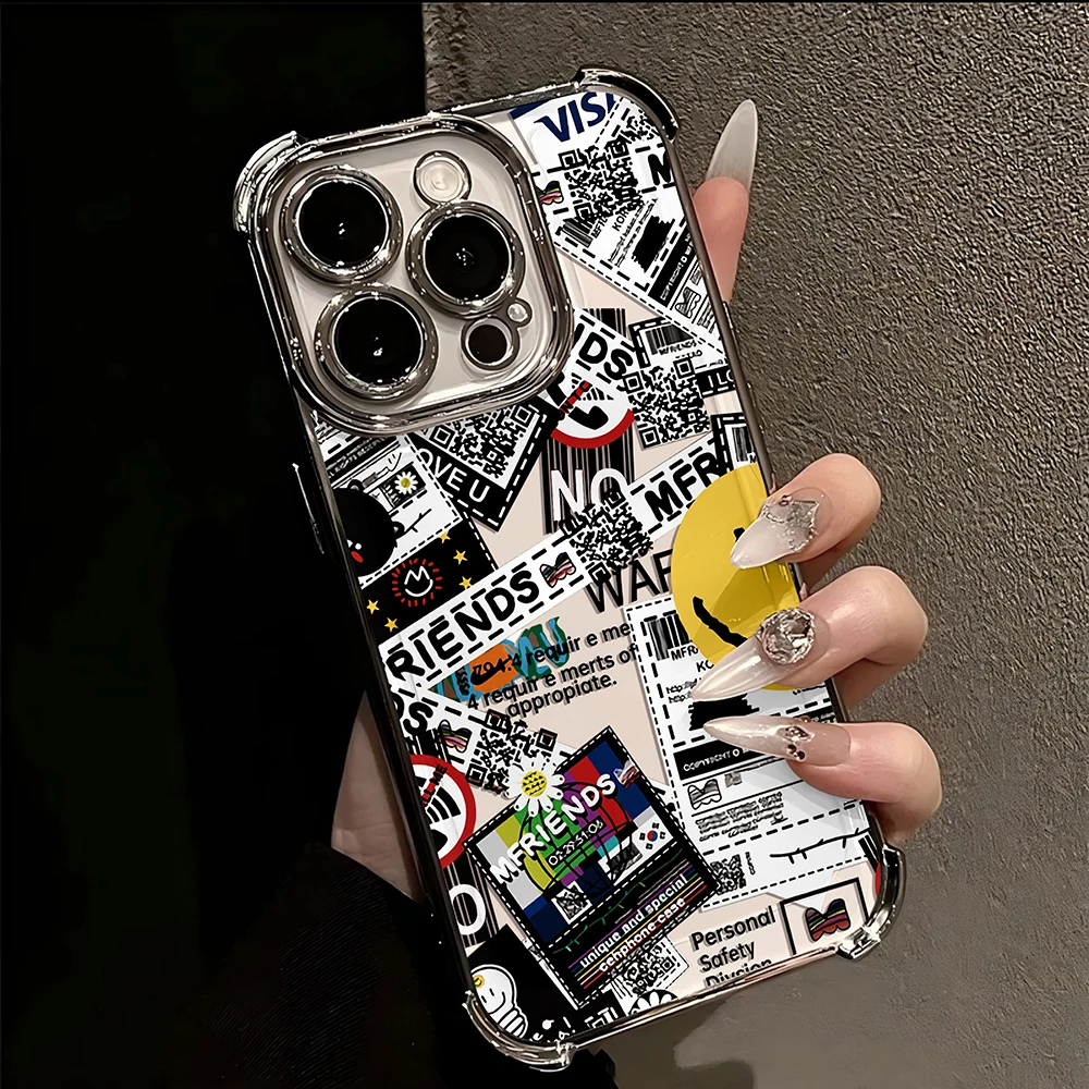 Fashion Graffiti Newspaper Label Plating Anti-Fall Airbag Phone Case