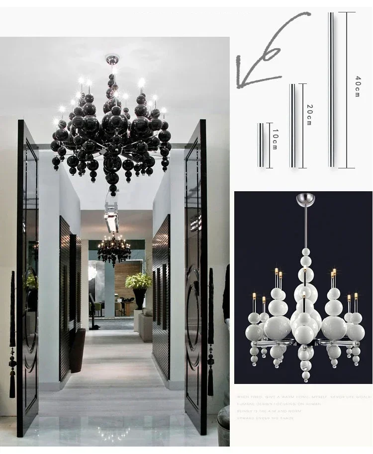 Description Picture 3 of itemTears From Moon chandelier black bubble lamp for Restaurant hanging light fixtures Luxury Loft Decor over island kitchen תאורה