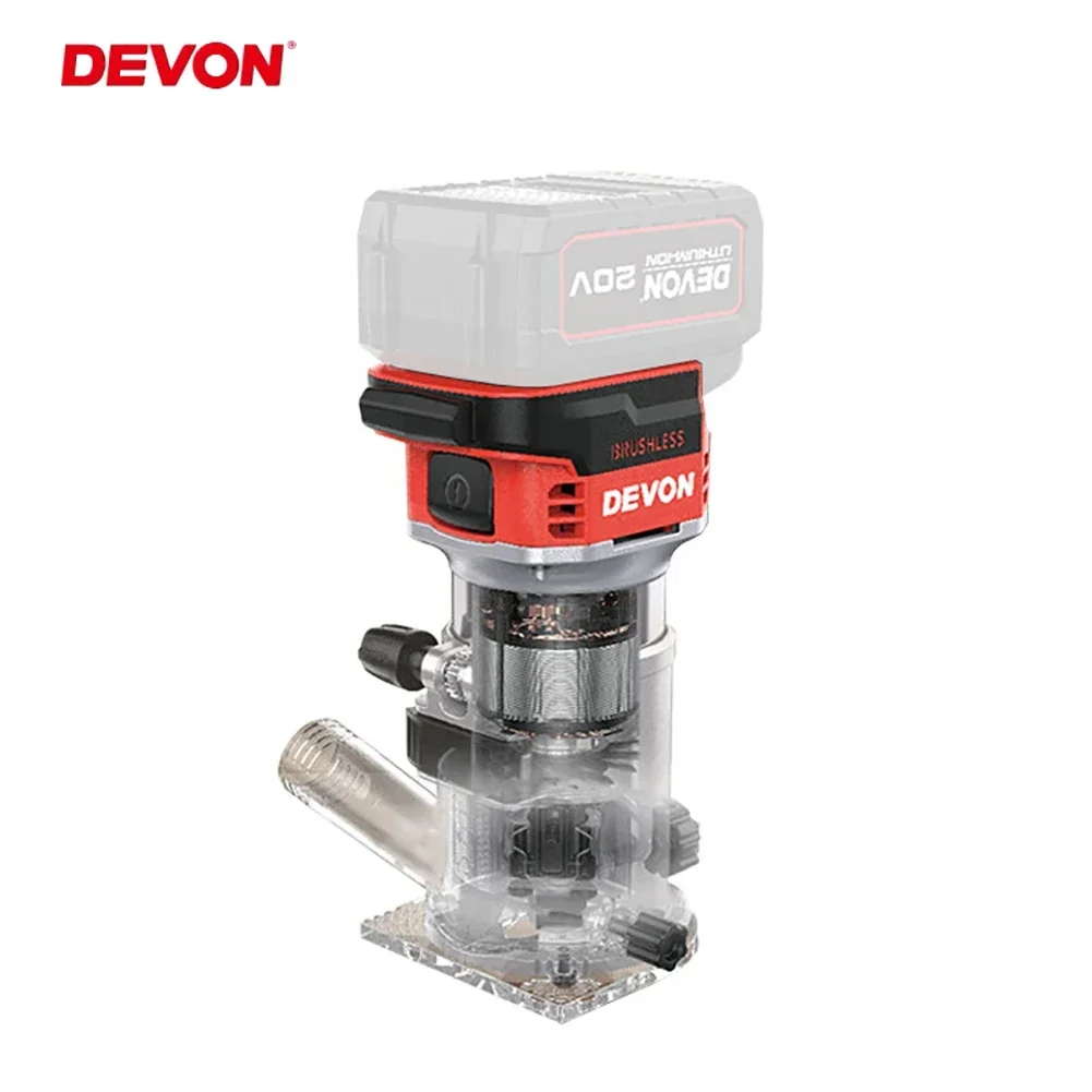 DEVON 1328 20V Woodworking Electric Trimmer Brushless Trimming Machine Wood Router Milling Engraving Slotting Machine