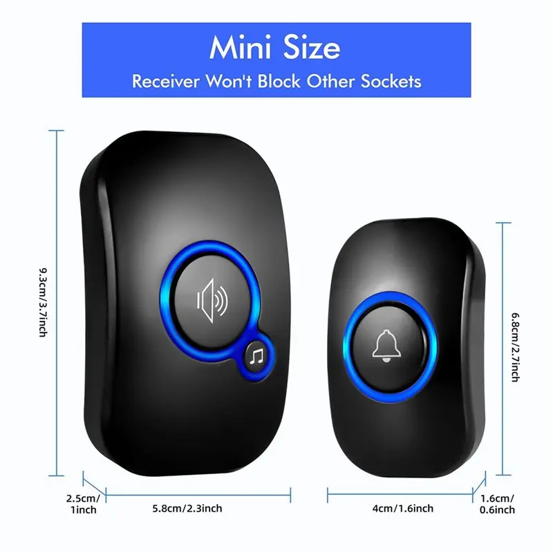 AA84 LED 점멸 초인종, IP55 방수, 60개 멜로디, 5개 볼륨 레벨- 가정용, 사무실용 초인종 차임벨, EU 플러그