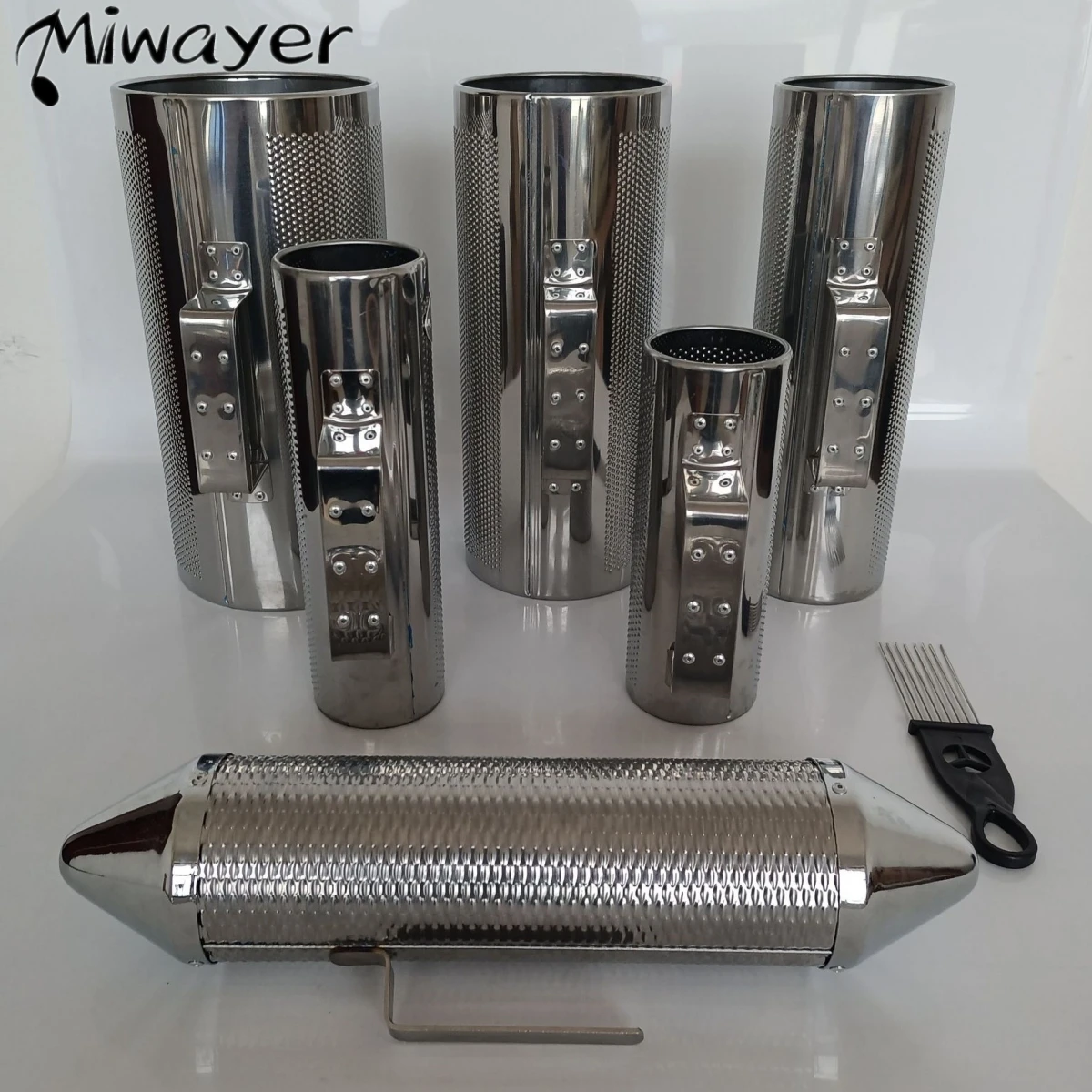 Guirá Metálico Con Raspador – Instrumento De Percusión Latina, Cilindro Redondo Con Mango Ergonómico (Varios Tamaños)