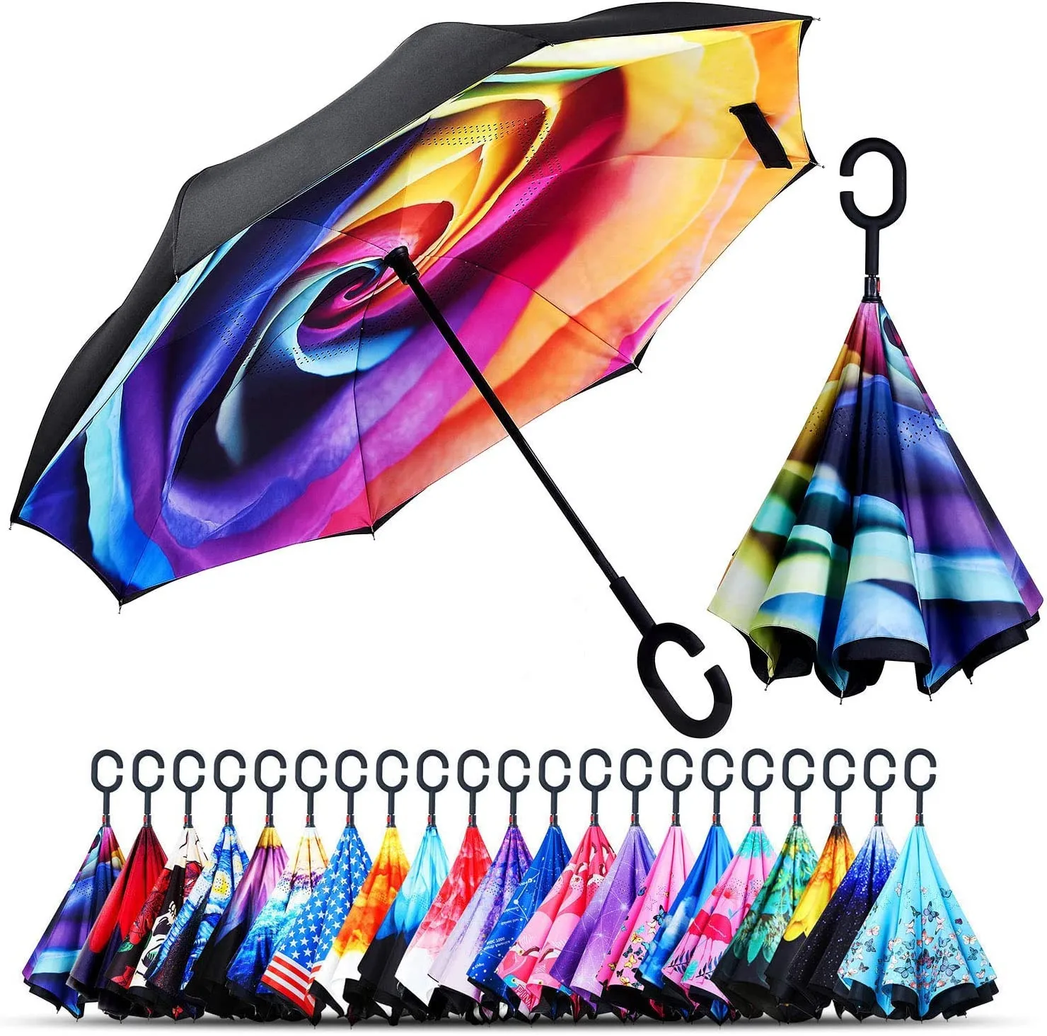 Parapluie Inverse ISAOA - Double Couche Anti-vent Avec Poignée En C