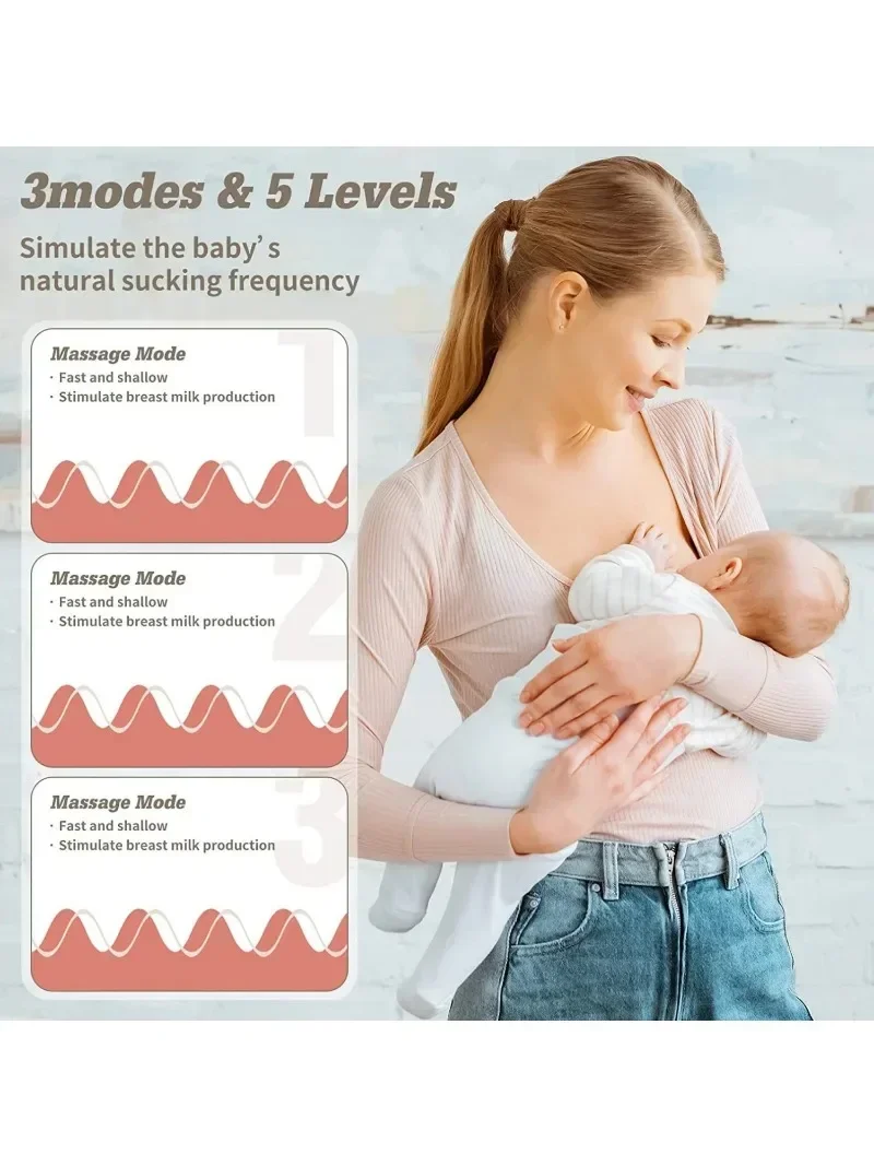 Breast Pump 1200mAh Portable Breasmilk Pump Handsfree Electric Breast Milk Extractors BPA Free 3 Modes & 9 Levels Low Noise Powerful Suction