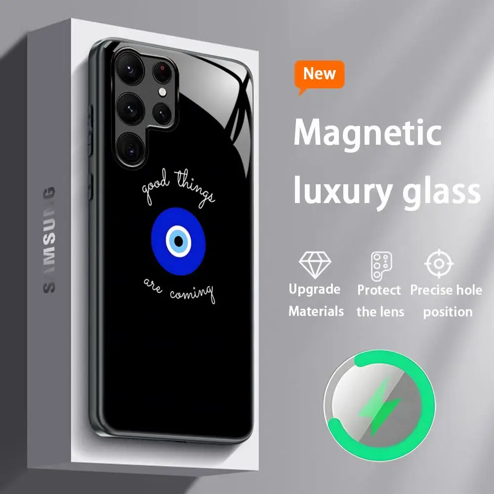 Design Blue Evil Eye Phone Case with Glass Magnetic Back