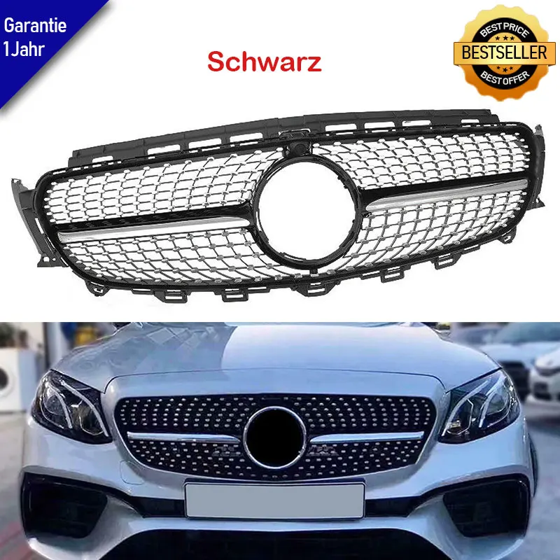

Автомобильные аксессуары для Mercedes Benz W213 E200 E300 E400 2016-2020, алмазная передняя решетка, глянцевый черный
