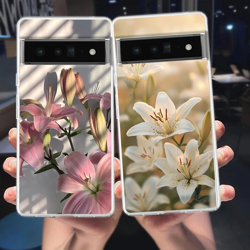 Clear Phone Case with Realistic Lily Flower Print - Soft Cover