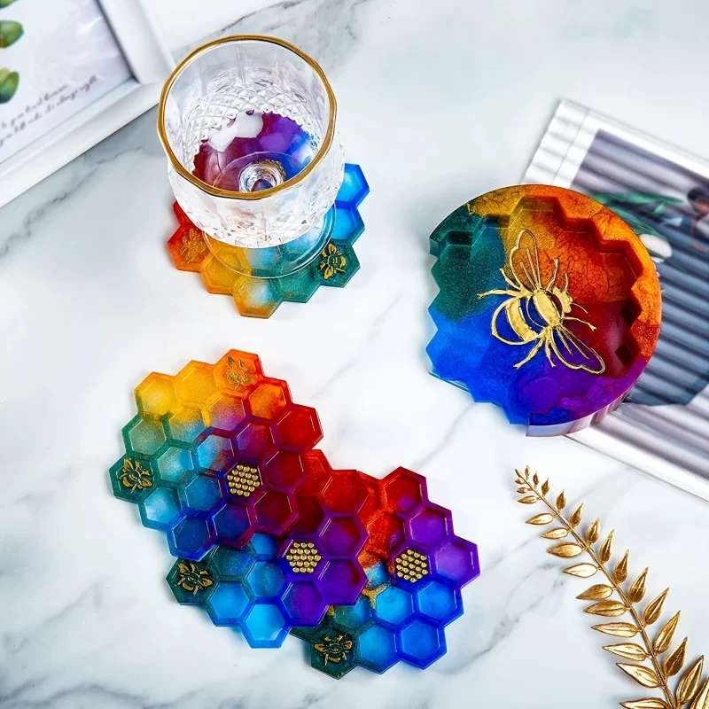 Honeycomb Coaster Resin Molds Set with Storage Box for DIY Crafts and Home Decor