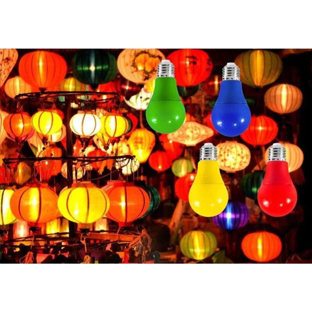Led Light Led Lamp 220V 110V E27 B22 5W Led Color Plastic Coated Aluminum Colorful Red Yellow Blue Decorative Lantern Bulb A65 Colorful LED Bulb