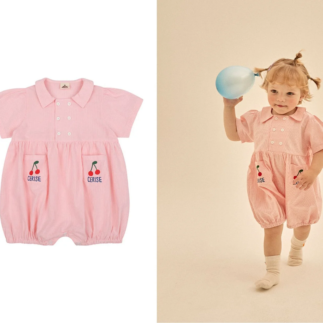 

Children's Clothing Baby Summer Infant Romper Girl's Pink One Piece Cute Girl Cherry Print Polo Collar Short Sleeve Romper 2023