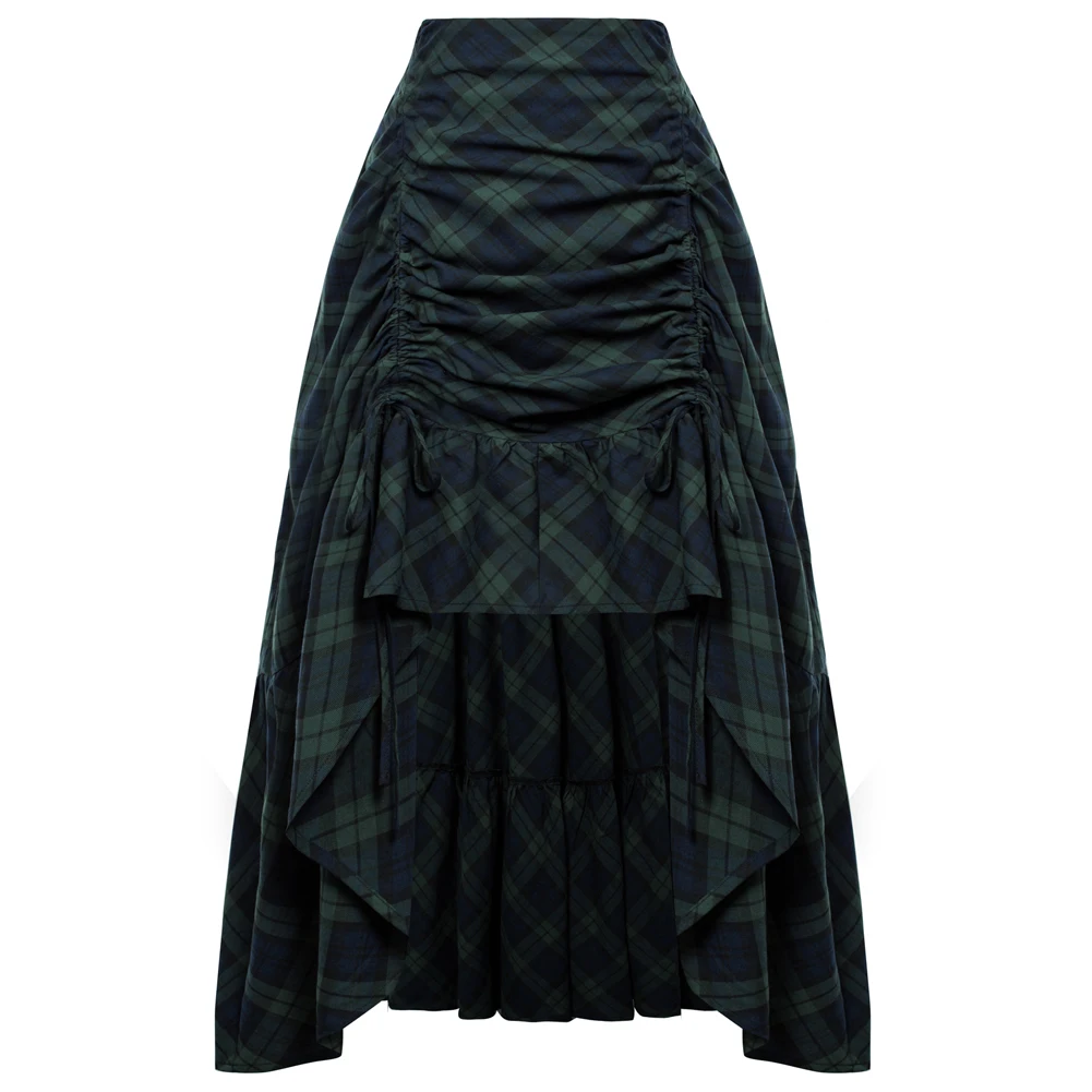 

Scarlet Darkness Women Renaissance Cotton Skirt High Waist Length Adjustable Maxi Skirt Checkered Retro Party Long Dress